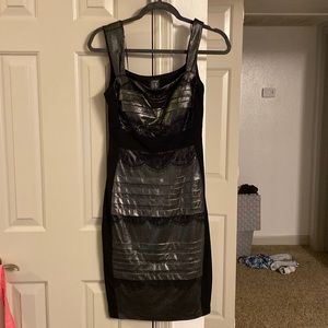 Black/silver shimmer and lace midi cocktail dress size 2